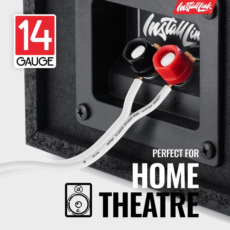 Install Link 14 Gauge Speaker Wire (White) for Car, Home or RV Audio Cable, 100ft, CCA - Image 2